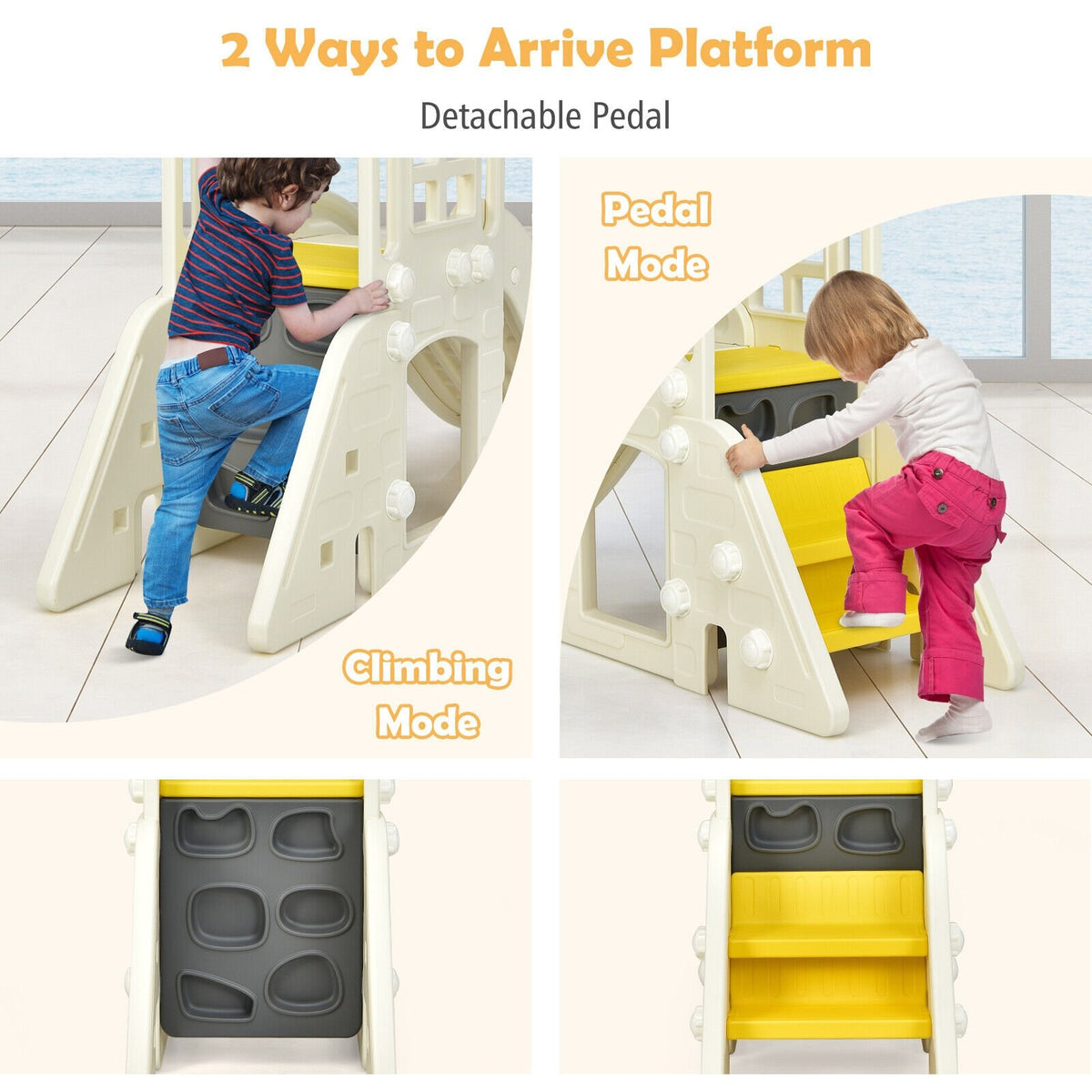 6-In-1 Large Slide for Kids Toddler Climber Slide Playset with Basketball Hoop-Yellow view 6