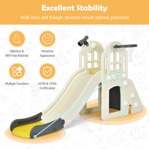 6-In-1 Large Slide for Kids Toddler Climber Slide Playset with Basketball Hoop-Yellow view 7