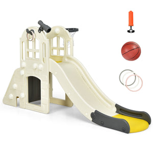 6-In-1 Large Slide for Kids Toddler Climber Slide Playset with Basketball Hoop-Yellow view 8