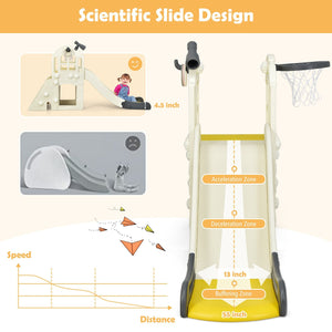 6-In-1 Large Slide for Kids Toddler Climber Slide Playset with Basketball Hoop-Yellow view 9