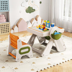 6-in-1 Multi-activity Children Table and Chair Set Folding Art Easel Set-Orange view 2