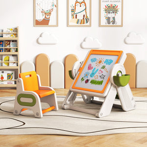 6-in-1 Multi-activity Children Table and Chair Set Folding Art Easel Set-Orange view 3
