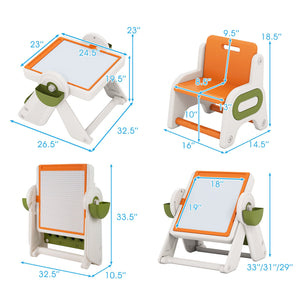 6-in-1 Multi-activity Children Table and Chair Set Folding Art Easel Set-Orange view 5
