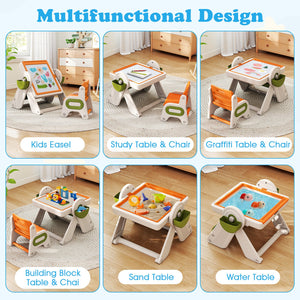 6-in-1 Multi-activity Children Table and Chair Set Folding Art Easel Set-Orange view 8
