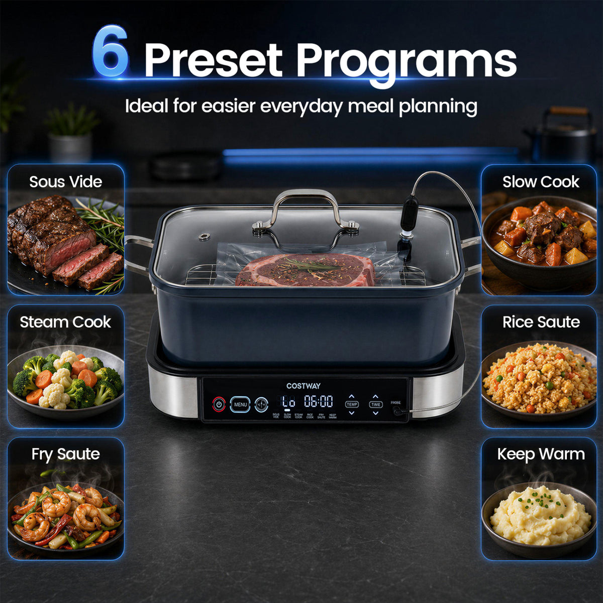 6-in-1 Programmable Slow Cooker with Keep Warm Functions and Adjustable Timer, Control view 3