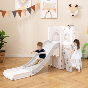 6-in-1 Toddler Slide L-shaped Playground with Basketball Hoop and Ladder-Gray view 2