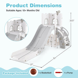 6-in-1 Toddler Slide L-shaped Playground with Basketball Hoop and Ladder-Gray view 5