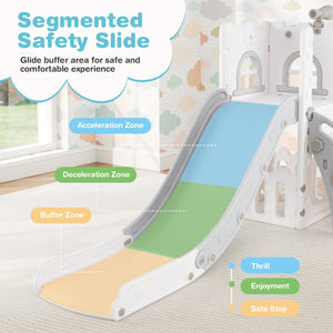 6-in-1 Toddler Slide L-shaped Playground with Basketball Hoop and Ladder-Gray view 8