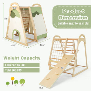 6-in-1 Wooden Kids Jungle Gym Playset with Slide Climbing Net-Natural view 4