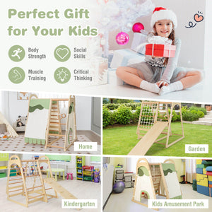 6-in-1 Wooden Kids Jungle Gym Playset with Slide Climbing Net-Natural view 6