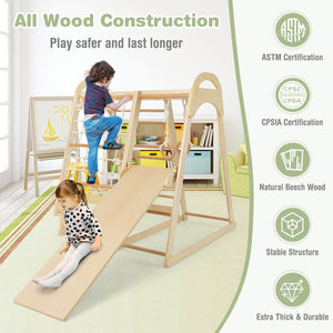 6-in-1 Wooden Kids Jungle Gym Playset with Slide Climbing Net-Natural view 7