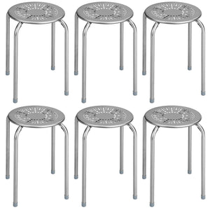 6-Pack Stackable Multifunctional Daisy Design Backless Round Metal Stool Set-Grey