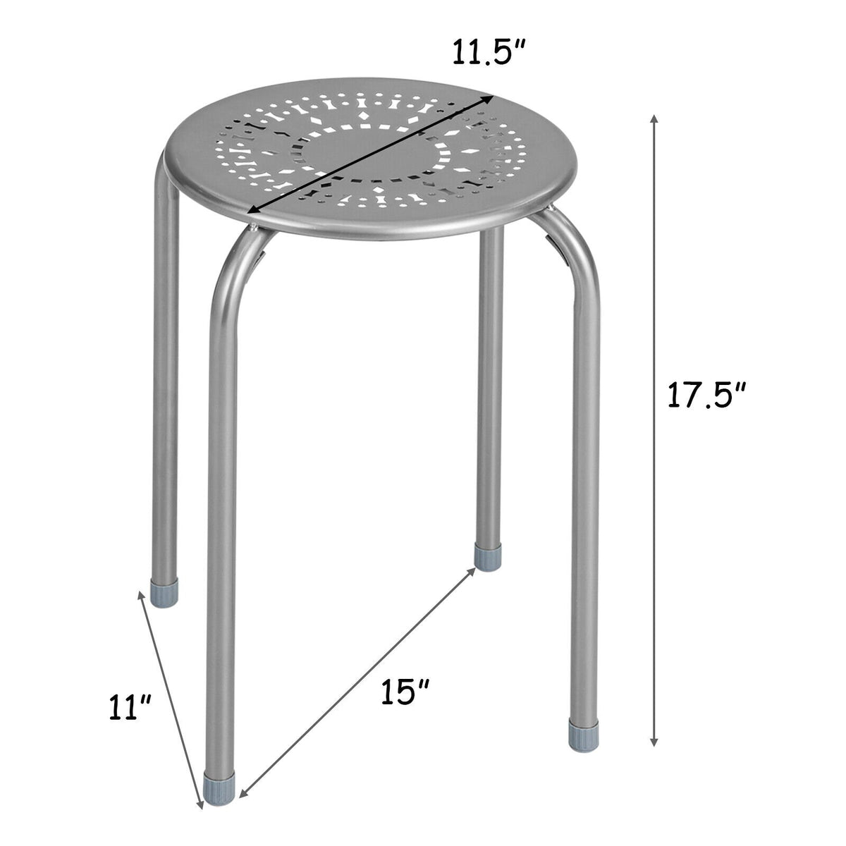 6-Pack Stackable Multifunctional Daisy Design Backless Round Metal Stool Set-Grey view 4