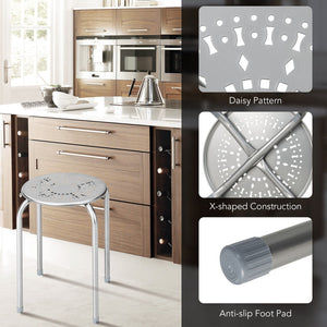 6-Pack Stackable Multifunctional Daisy Design Backless Round Metal Stool Set-Grey view 8