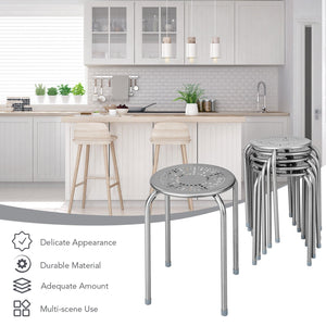 6-Pack Stackable Multifunctional Daisy Design Backless Round Metal Stool Set-Grey view 9