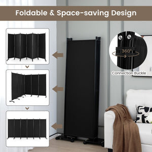 6 Panel 5.7 Feet Tall Rolling Room Divider on Wheels-Black view 5