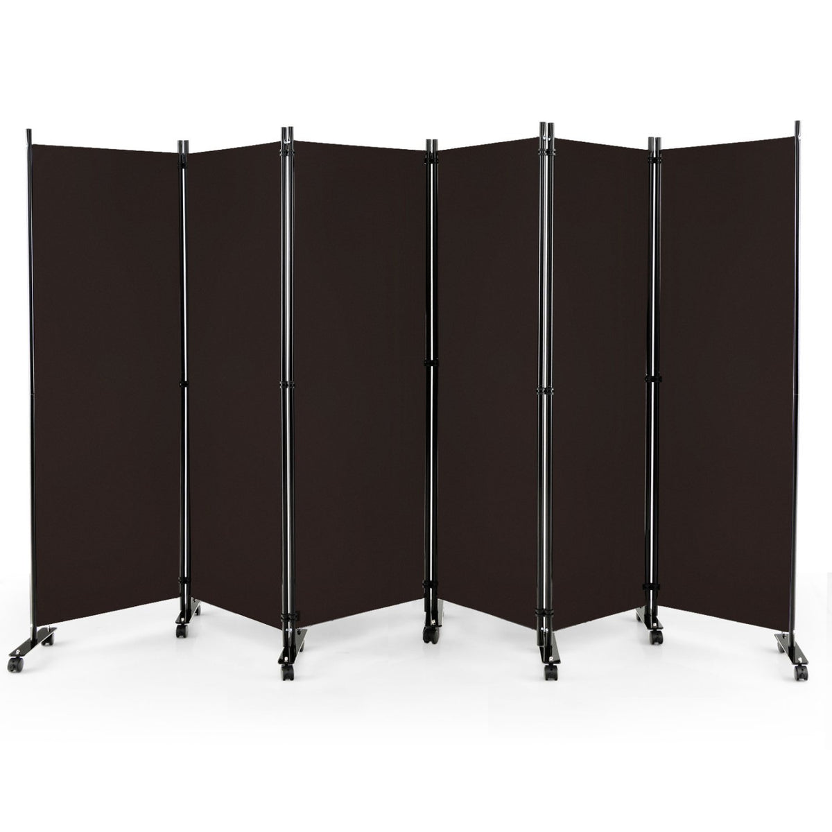 6 Panel 5.7 Feet Tall Rolling Room Divider on Wheels-Brown
