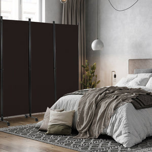 6 Panel 5.7 Feet Tall Rolling Room Divider on Wheels-Brown view 2