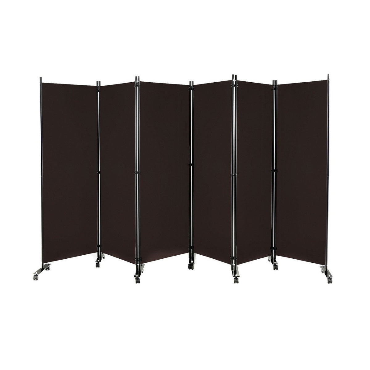 6 Panel 5.7 Feet Tall Rolling Room Divider on Wheels-Brown view 4
