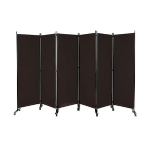 6 Panel 5.7 Feet Tall Rolling Room Divider on Wheels-Brown view 4