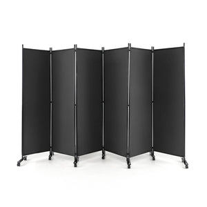 6 Panel 5.7 Feet Tall Rolling Room Divider on Wheels-Gray