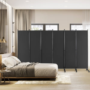 6 Panel 5.7 Feet Tall Rolling Room Divider on Wheels-Gray view 3