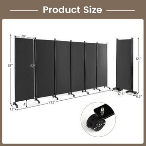6 Panel 5.7 Feet Tall Rolling Room Divider on Wheels-Gray view 4