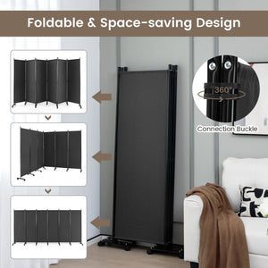6 Panel 5.7 Feet Tall Rolling Room Divider on Wheels-Gray view 6