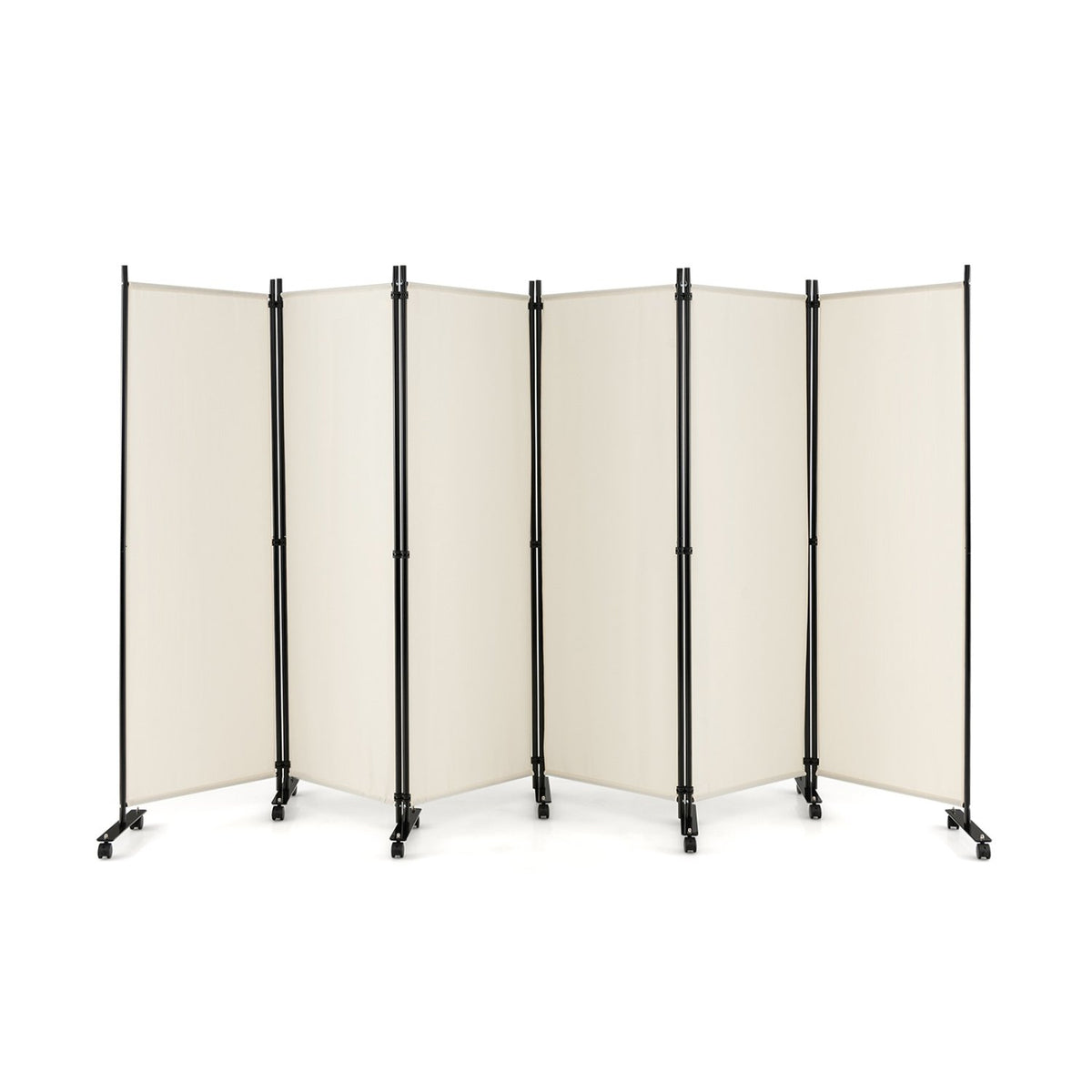 6 Panel 5.7 Feet Tall Rolling Room Divider on Wheels-White