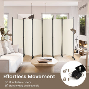 6 Panel 5.7 Feet Tall Rolling Room Divider on Wheels-White view 7