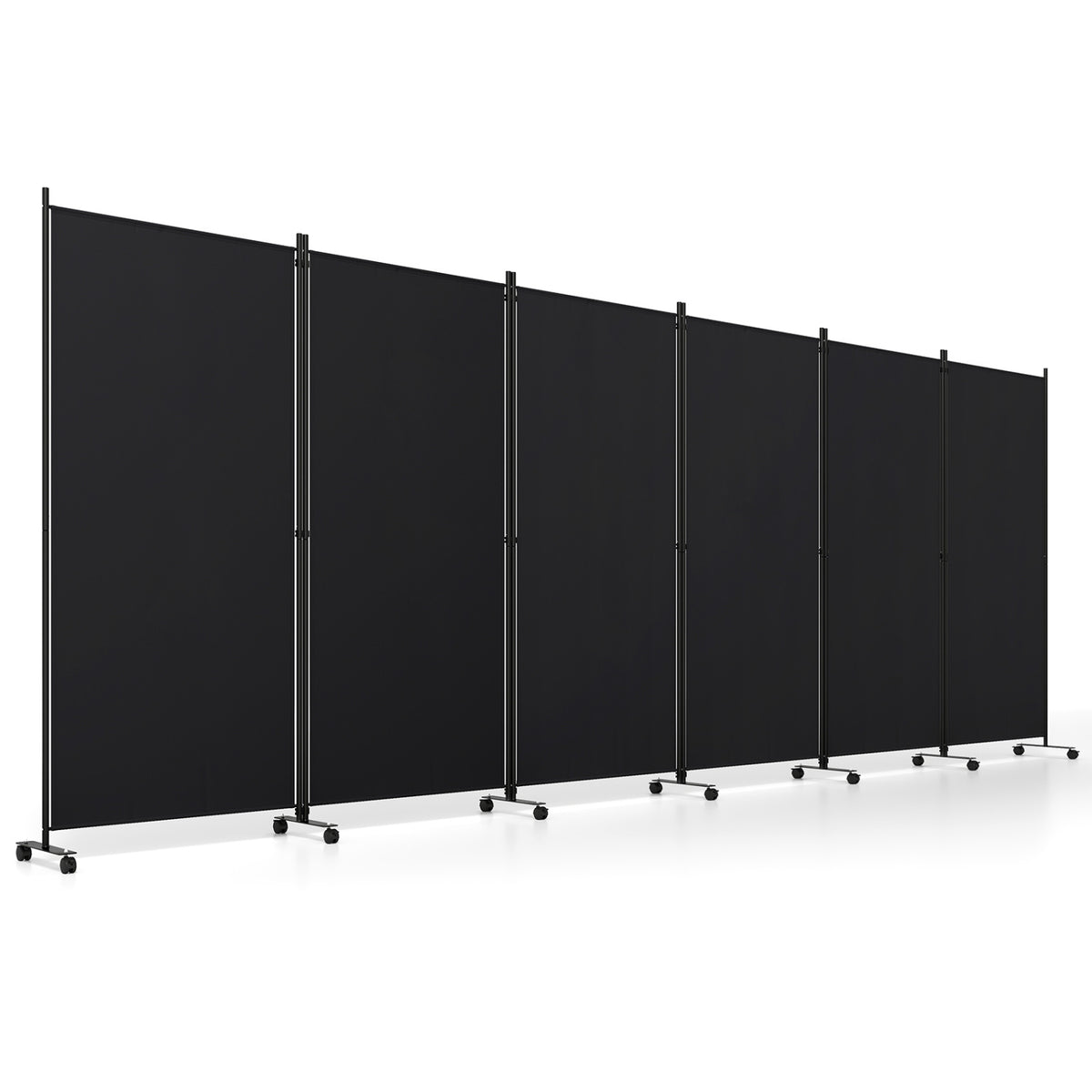 6 Panel Folding Privacy Screen Room Divider with Wheels-Black view 4