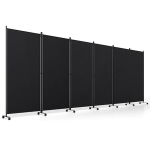 6 Panel Folding Privacy Screen Room Divider with Wheels-Black view 4