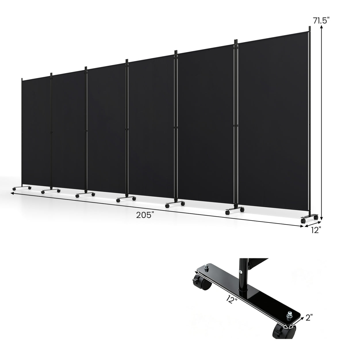 6 Panel Folding Privacy Screen Room Divider with Wheels-Black view 5