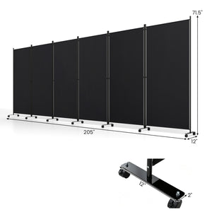 6 Panel Folding Privacy Screen Room Divider with Wheels-Black view 5