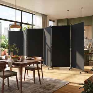 6 Panel Folding Privacy Screen Room Divider with Wheels-Black view 6