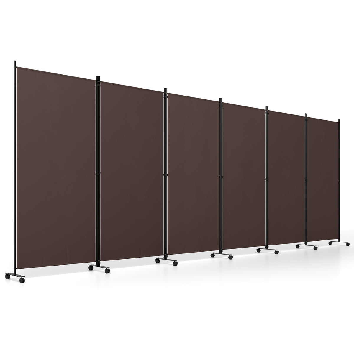 6 Panel Folding Privacy Screen Room Divider with Wheels-Coffee view 4