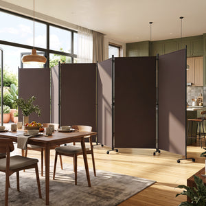 6 Panel Folding Privacy Screen Room Divider with Wheels-Coffee view 6