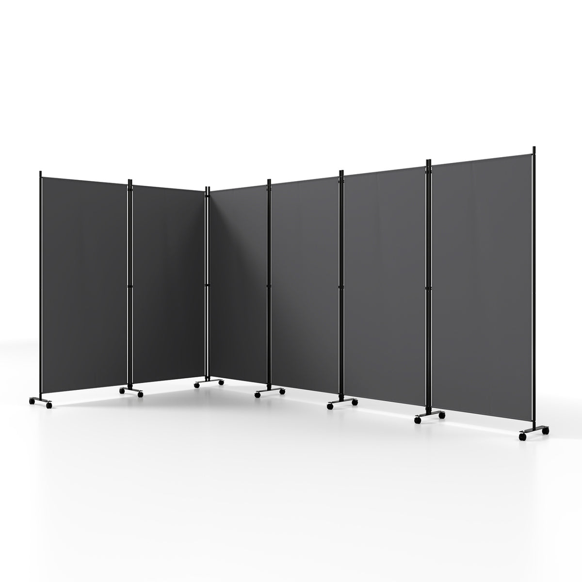 6 Panel Folding Privacy Screen Room Divider with Wheels-Gray