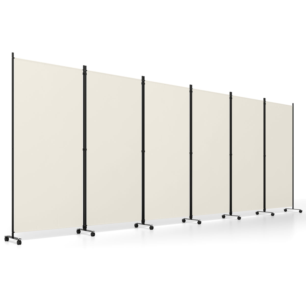 6 Panel Folding Privacy Screen Room Divider with Wheels-White view 4
