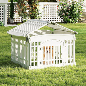 6-Panel Plastic Dog Playpen 24 Inch Indoor Outdoor Pet Fence with Locking Door-White view 2