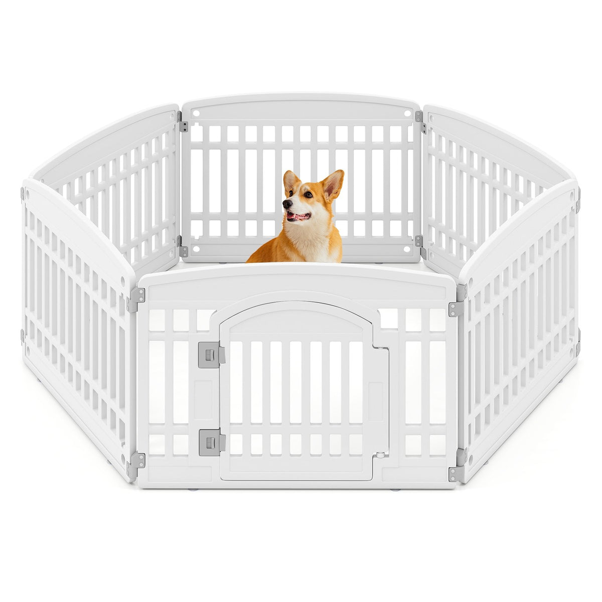 6-Panel Plastic Dog Playpen 24 Inch Indoor Outdoor Pet Fence with Locking Door-White view 4