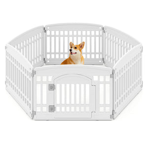 6-Panel Plastic Dog Playpen 24 Inch Indoor Outdoor Pet Fence with Locking Door-White view 4