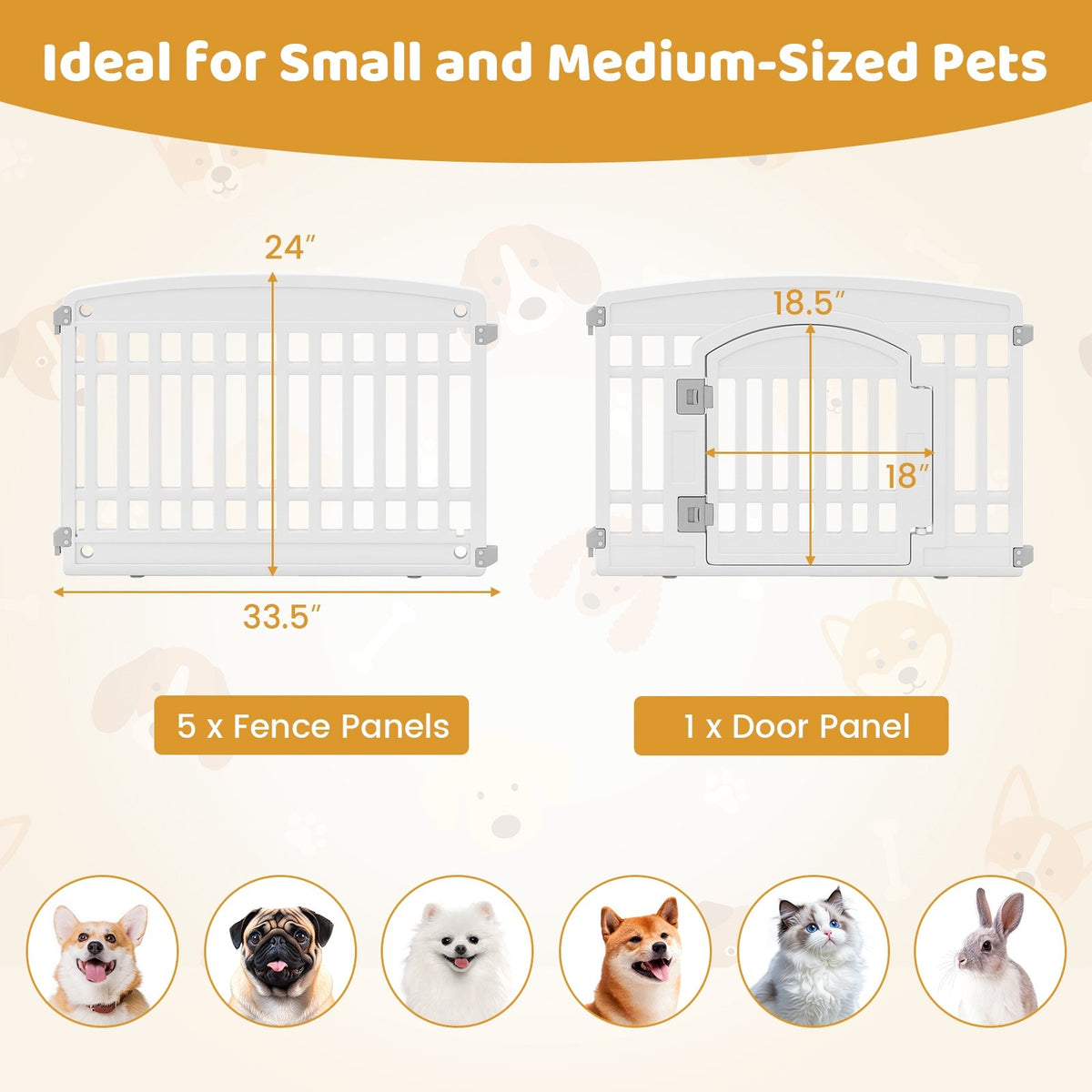 6-Panel Plastic Dog Playpen 24 Inch Indoor Outdoor Pet Fence with Locking Door-White view 5