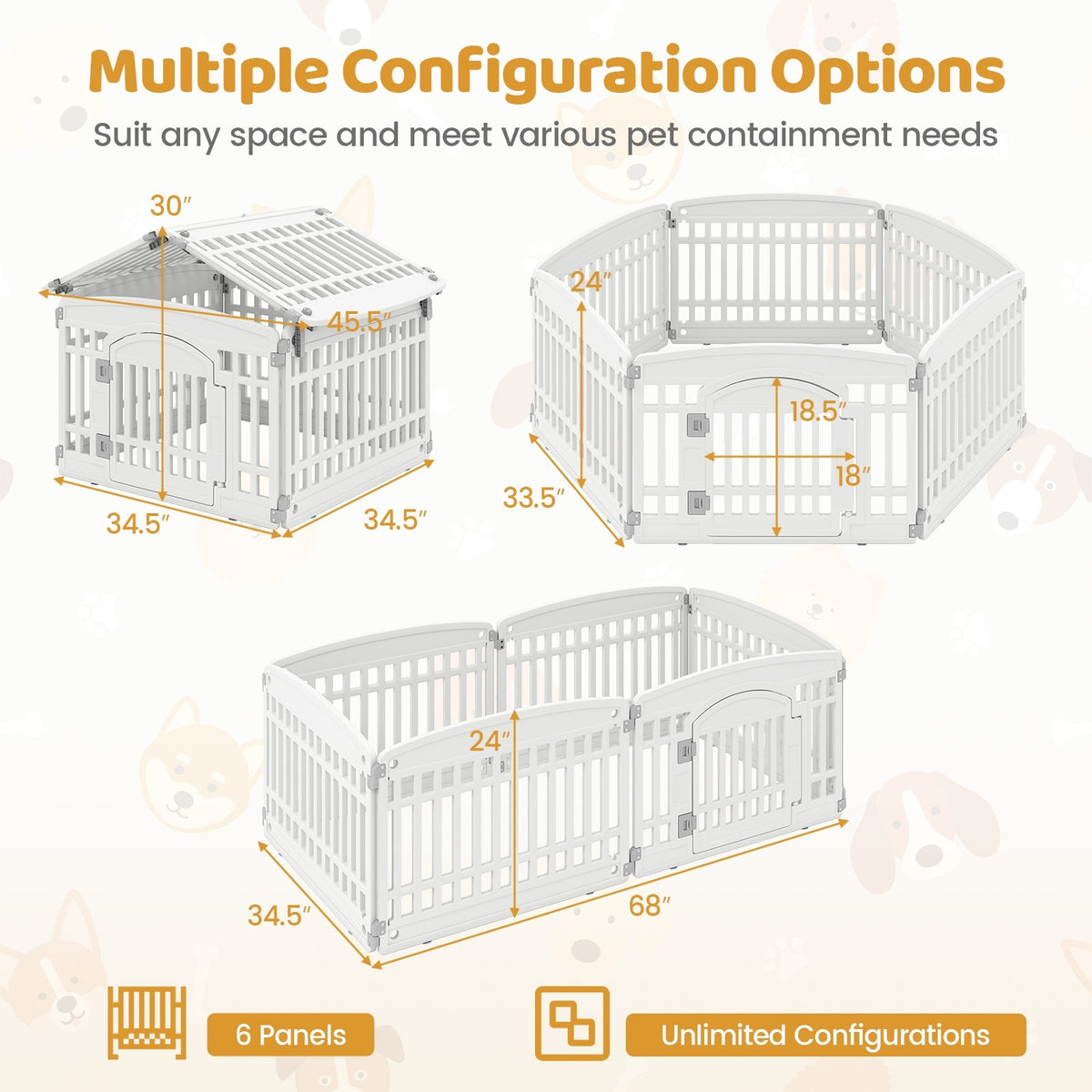 6-Panel Plastic Dog Playpen 24 Inch Indoor Outdoor Pet Fence with Locking Door-White view 6