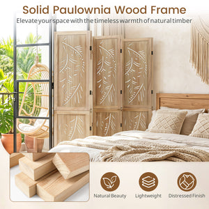 6-Panel Wooden Room Divider with Palm Leaf Design & Paulownia Frame for Home view 7