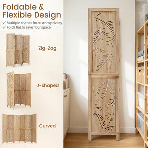 6-Panel Wooden Room Divider with Palm Leaf Design & Paulownia Frame for Home view 8