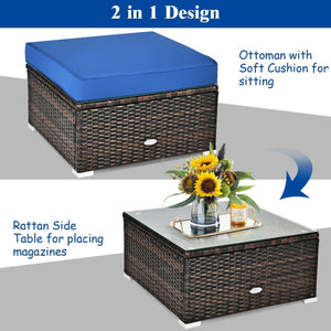 6 Pieces Patio Rattan Furniture Set with Sectional Cushion-Blue view 5