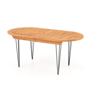 6 Person 71 Inch Patio Dining Table with Teak Wood Tabletop