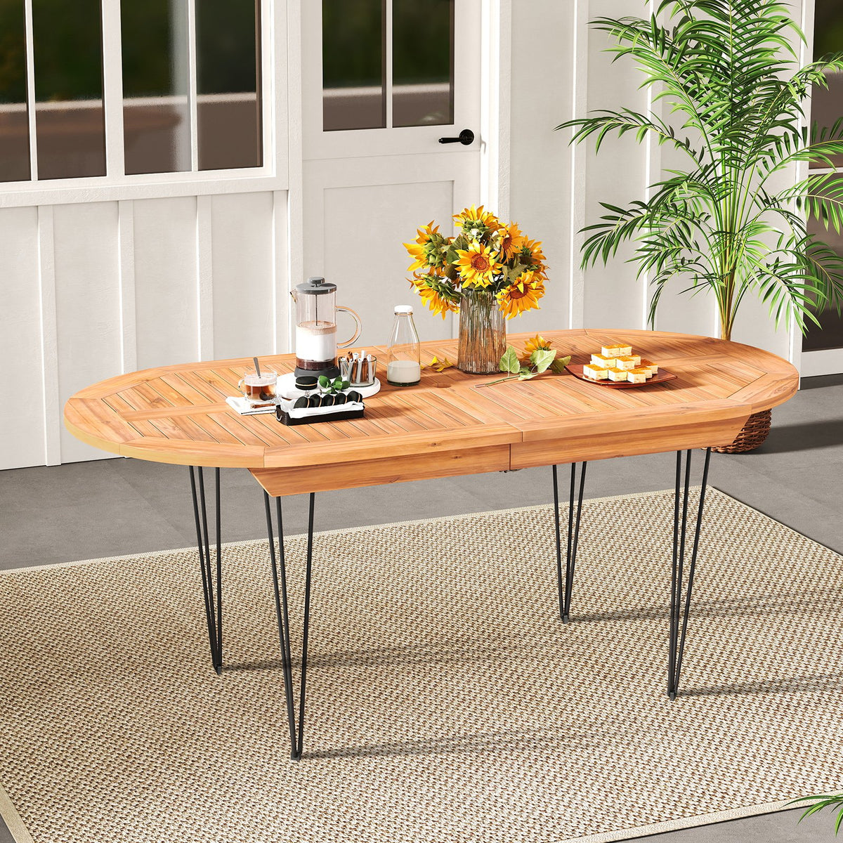 6 Person 71 Inch Patio Dining Table with Teak Wood Tabletop view 2