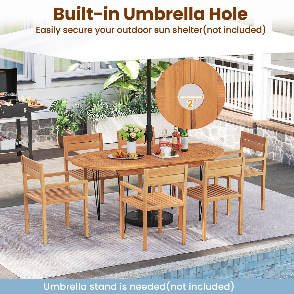 6 Person 71 Inch Patio Dining Table with Teak Wood Tabletop view 9